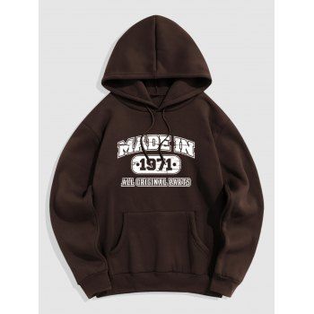 

Men's Fleece Lining Hoodie Contrast Slogan Print Kangaroo Pocket Casual Hoodie, Deep coffee