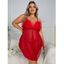 Ensemble de Lingerie à Bretelle Fine en Maille Transparente en Dentelle de Grande Taille - Rouge 4XL | US 20