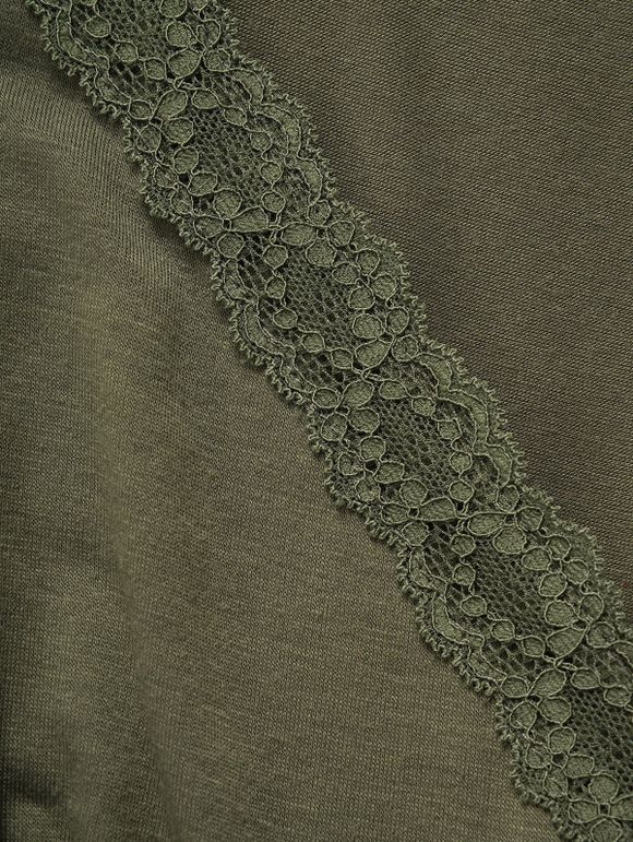 Robe Mi-Longue Ethnique Ceinturée en Dentelle Insérée à Taille Haute - Vert profond XXL | US 14