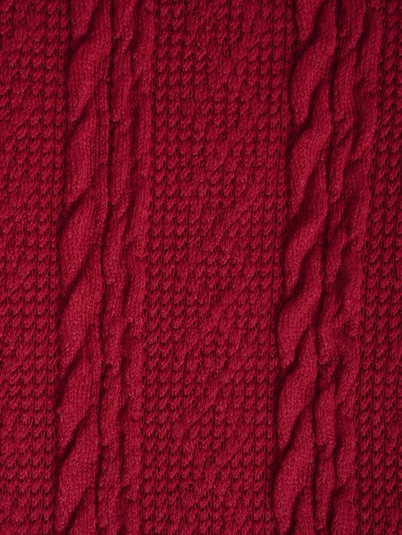 Pull Plissé en Tricot à Câble en Couleur Unie à Epaule Dénudée - Rouge XXL | US 14