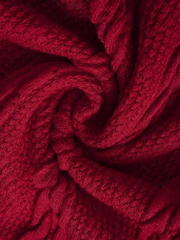 Pull Plissé en Tricot à Câble en Couleur Unie à Epaule Dénudée - Rouge XXL | US 14
