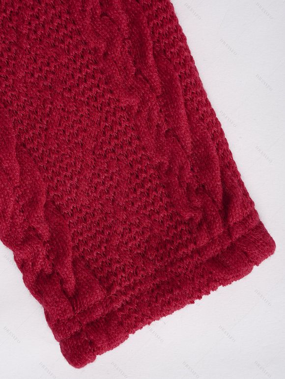 Pull Plissé en Tricot à Câble en Couleur Unie à Epaule Dénudée - Rouge XXL | US 14