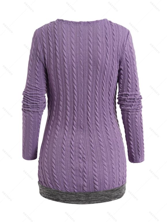 Haut Croisé Texturé Tricoté en Blocs de Couleurs à Manches Longues Fausse Deux Pièces - Violet clair M | US 6