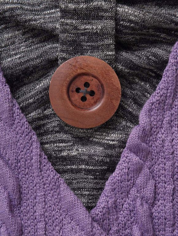 Haut Croisé Texturé Tricoté en Blocs de Couleurs à Manches Longues Fausse Deux Pièces - Violet clair M | US 6