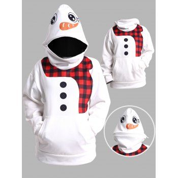 

Snowman Costume Christmas Zipper Hoodie Plaid 3D Print Drop Shoulder Kangaroo Pocket Hoodie, White