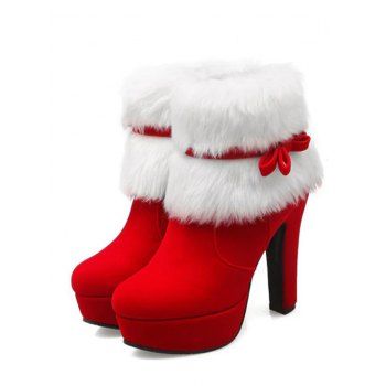 

Women's Suede Winter Warmth Faux Fur Platforms Boots, Red