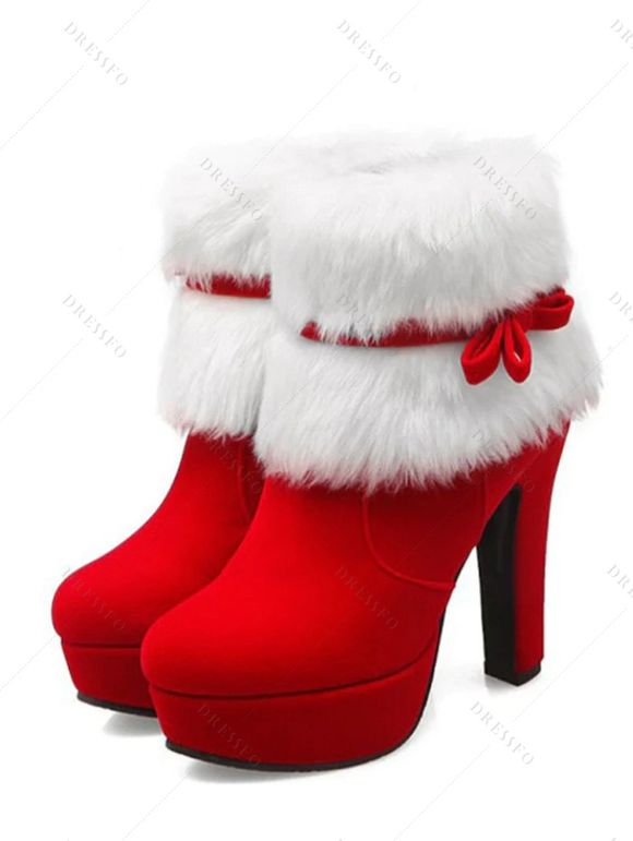 Women's Suede Winter Warmth Faux Fur Platforms Boots - Rouge EU 39