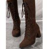 Solid Color Chunky Heel Lace Up Mid Calf Boots - Brun EU 35