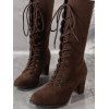 Solid Color Chunky Heel Lace Up Mid Calf Boots - Brun EU 35