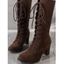 Solid Color Chunky Heel Lace Up Mid Calf Boots - Brun EU 38