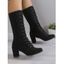 Solid Color Chunky Heel Lace Up Mid Calf Boots - Brun EU 37