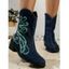 Flower Pattern Zip Up Chunky Heel Denim Mid Calf Boots - Bleu EU 43
