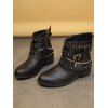 Rivet Buckle Straps Chain Zip Up Chunky Heel Boots - Noir EU 42