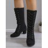 Solid Color Chunky Heel Lace Up Mid Calf Boots - Noir EU 37