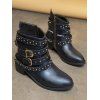 Rivet Buckle Straps Chain Zip Up Chunky Heel Boots - Bleu EU 42