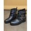 Rivet Buckle Straps Chain Zip Up Chunky Heel Boots - Noir EU 36