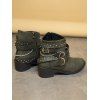 Rivet Buckle Straps Chain Zip Up Chunky Heel Boots - Vert EU 43