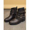 Rivet Buckle Straps Chain Zip Up Chunky Heel Boots - Brun EU 42