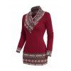 Christmas Snowflake Tribal Pattern Shawl Neck Knit Top Texture Mock Button Knitted Top