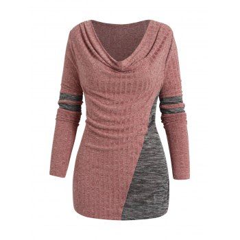 

Colorblock Panel Cowl Neck Knit Top Textured Long Sleeve Knitted Top, Light pink