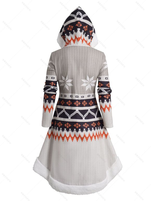 Robe A Line à Capuche en Fausse Fourrure Imprimé Flocon de Neige de Noël Ethnique - multicolor XXL | US 14