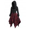 Robe Mi-Longue à Capuche Asymétrique à Carreaux Imprimé à Manches Longues - Rouge foncé XL | US 12