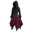 Robe Mi-Longue à Capuche Asymétrique à Carreaux Imprimé à Manches Longues - Rouge foncé XL | US 12