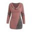 Haut Noué Texturé Panneau en Blocs de Couleurs Manches Longues à Col Bénitier - Rose clair XL | US 12