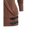Stripe Leaf Textured Knit Faux Twinset Top Crisscross Buckles Surplice Long Sleeve Knitted 2 In 1 Top - COFFEE XXXL