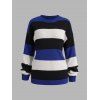 Pull Côtelé Contrasté à Goutte Epaule en Blocs de Couleurs à Col Rond - Bleu 3XL