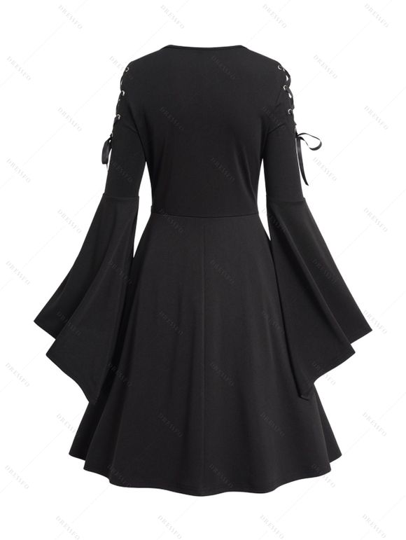 Mini Robe Gothique Manches Evasées à Lacets à Œillet - Noir S | US 4