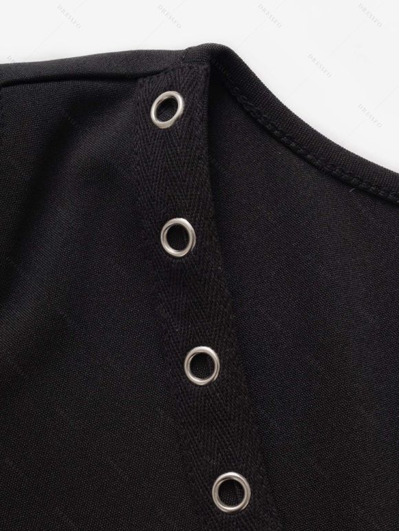 Mini Robe Gothique Manches Evasées à Lacets à Œillet - Noir S | US 4