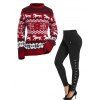 Legging Cerf de Noël Flocon de Neige Graphique à Coupe Haute avec Poche à Boutons-pression - Rouge S | US 4