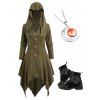 Manteau à Capuche Asymétrique Rétro Boutonné Motif de Lune et de Soleil à Lacets - Vert profond S | US 4