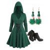 Robe Pull à Capuche en Tricot à Câble Bonhomme de Neige et Lacets à Talon Epais - Vert profond S | US 4