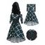 Ensemble de Top à Capuche Vintage à Lacets et de Robe à Imprimé Carreaux à Epaule Dénudée - Vert profond XXL