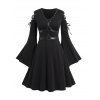 Mini Robe Gothique Manches Evasées à Lacets à Œillet - Noir XXL | US 14