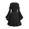 Mini Robe Gothique Manches Evasées à Lacets à Œillet - Noir XXL | US 14
