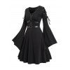 Mini Robe Gothique Manches Evasées à Lacets à Œillet - Noir XXL | US 14