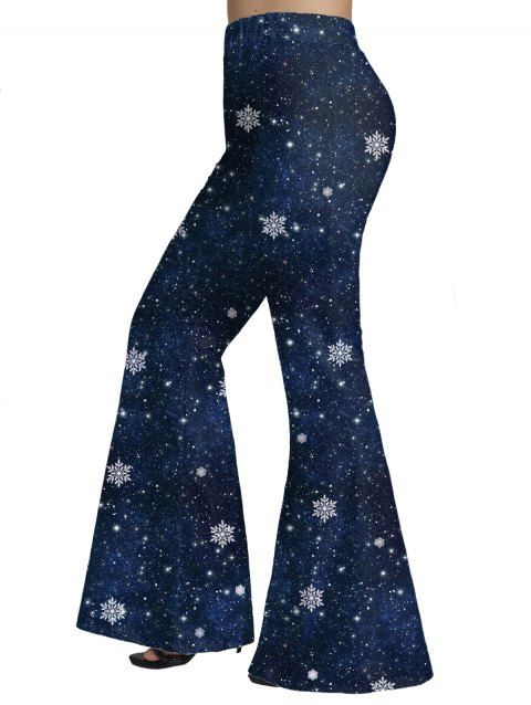 Plus Size & Curve Flare Pants Christmas Snowflake Galaxy Print Long Pants