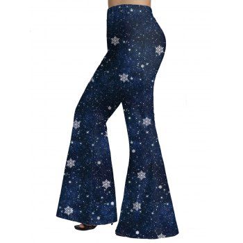 

Plus Size & Curve Flare Pants Christmas Snowflake Galaxy Print Long Pants, Midnight blue