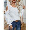 Cut Out Cold Shoudler Sweater Ribbed Twist Mock Button Solid Color Casual Sweater