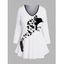 T-shirt Décontracté Plume Corbeau Imprimés Manches Longues de Grande Taille à Col V - Blanc 5XL | US 22
