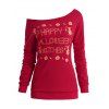 Sweat-shirt d'Halloween à Imprimé Sorcières à Col Oblique - Rouge XL