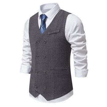 

Contrast Color Panel Stripe Double Breasted Vest Mock Pocket V Neck Adjustable Buckle Strap Vest, Gray