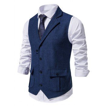 

Chevron Single Breasted Vest Flap Pocket Lapel Collar Back Buckle Vest, Deep blue