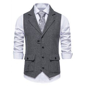 

Chevron Single Breasted Vest Flap Pocket Lapel Collar Back Buckle Vest, Gray