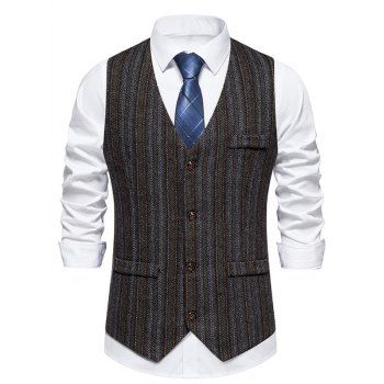 

Stripe Single Breasted Vest V Neck Mock Pockets Pointed Hem Casual Vest, Multicolor a