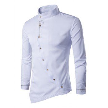 

Metallic Thread Embroidered Long Sleeve Shirt Button Up Asymmetric Pointed Hem Shirt, White