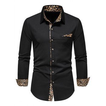 

Leopard Print Button Down Shirt Long Sleeve Turndown Collar Casual Shirt, Black